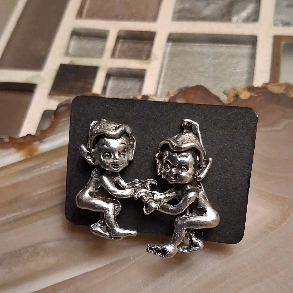 Vintage Silver Elf Figurine Earrings